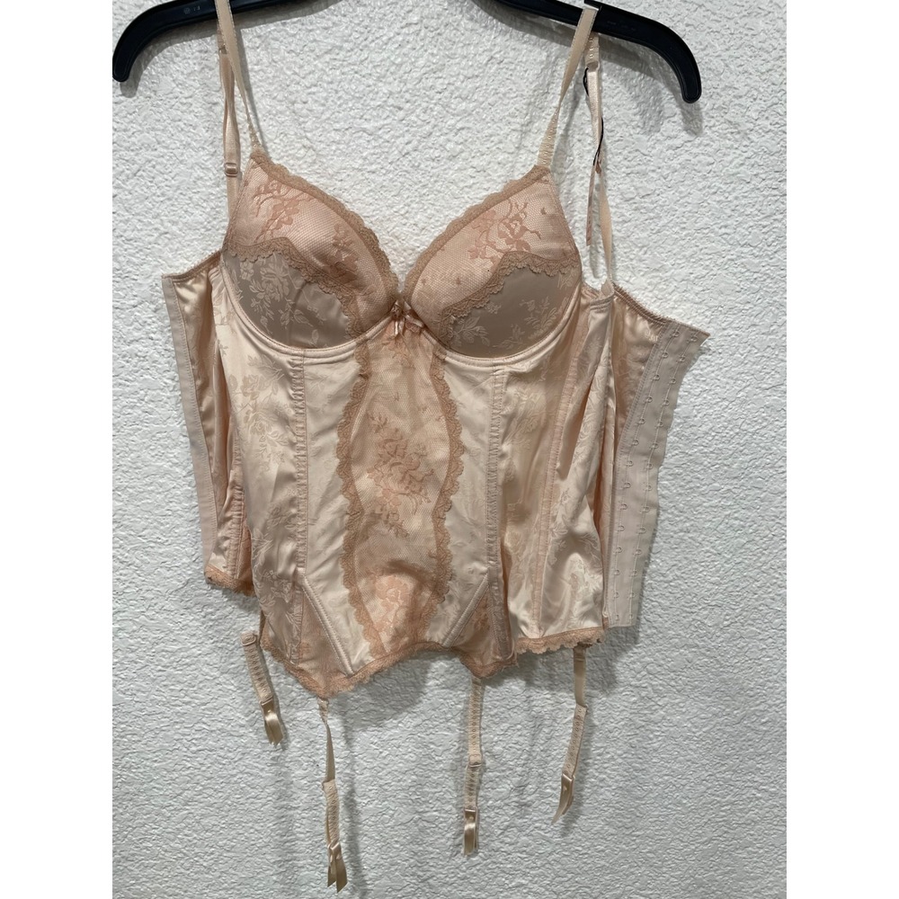 Victoria's Secret Angels bustier soft pink/peach with lace & garter straps 34B